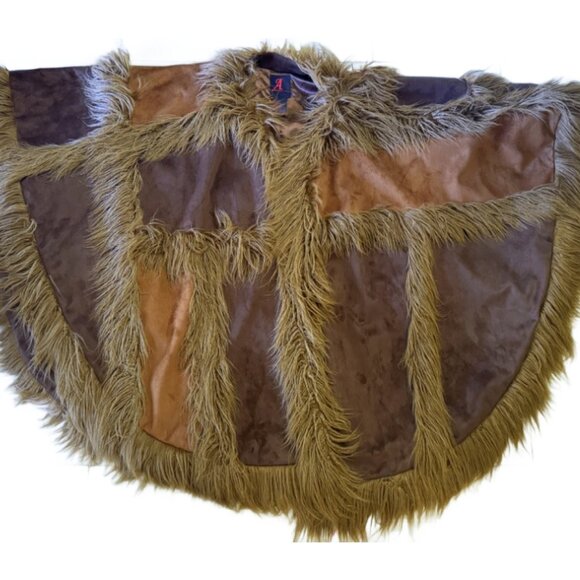Adrienne Landau Jackets & Blazers - Adrienne Landau Brown Wrap Cape Missy M / L Fringed Trim Faux Fur Mid-length